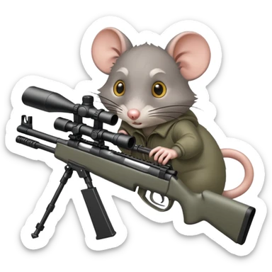 a feral, rabid, rat aiming down a sniper rifle sticker