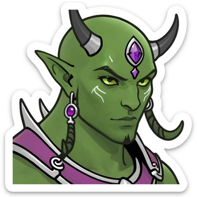 meme emoji of a blissful face rub character with Slaanesh-inspired jewelry and markings, decadent luxurious vibe, pastel colors sticker