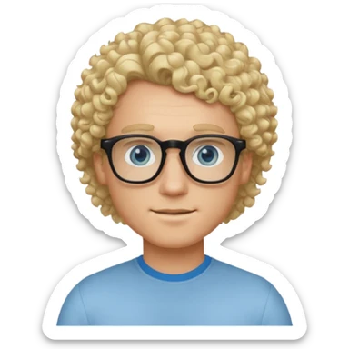 white guy with curly blonde hair that's not too long and light blue ish eyes with black glasses  sticker