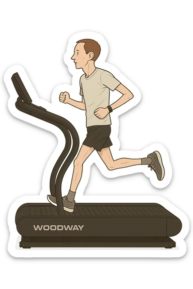 uomo che corre sul tapis roulant ma è secco e senza muscoli. sticker