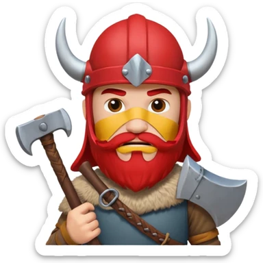 Viking avec une hache et un casque rouge  sticker