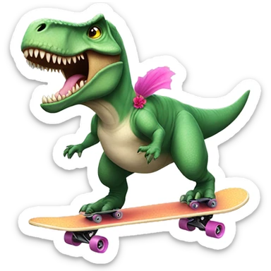 t rex wearing a tutu riding a skateboard sticker