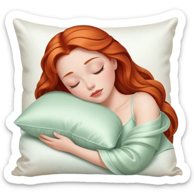 Sleeping beauty redhead white girl with a silk pillow sticker