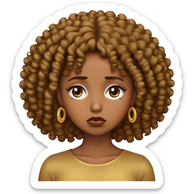 A sad Queen, the skincolor of the Queen is Black, her Hair is Open an they are Curly. She has a golden Brown on and er Face expression is Said, Like This Emoji 😔 sticker