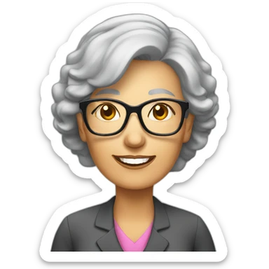 Grey hairs older lady teacher standing wear glasses sticker