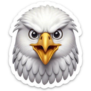 Cinematic Comical American Eagle Portrait Emoji, Head tilted dramatically with an exaggeratedly shocked expression, featuring a robust, powerful form with wide, comically expressive eyes full of playful disbelief and a mix of stark white and dark plumage, Simplified yet hilariously expressive features, highly detailed, glowing with a slightly sassy majestic glow, high shine, dramatic yet playful, stylized with an air of cheeky aerial mischief, soft glowing outline, capturing the essence of a meme-worthy American eagle that looks ready to side-eye its way into viral fame! sticker