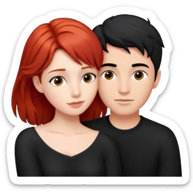 Red haired girl with black hair boy romance sticker
