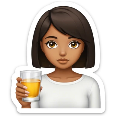 light brown hair girl with short bob no bangs with a shot of tequila wearing black sticker