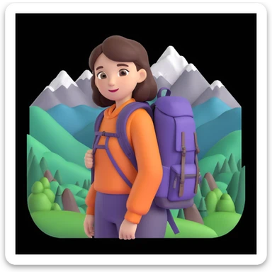portrait of girl back packing mountains in background, close up pose sticker