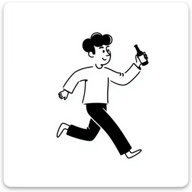 man running with a beer holding a beer, hand drawn doodle style sticker