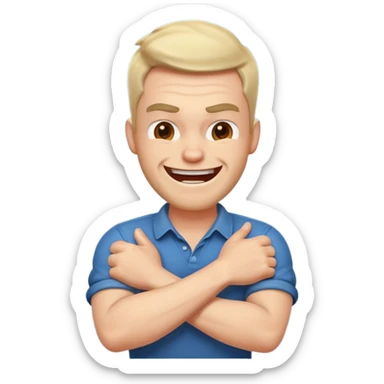 arms crossed around neck angry laughing guy sticker