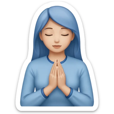Two hands in prayer pose, only woman's hands, muted blue outline, beige fill, soft glow, apple emoji style, PNG, transparent background sticker