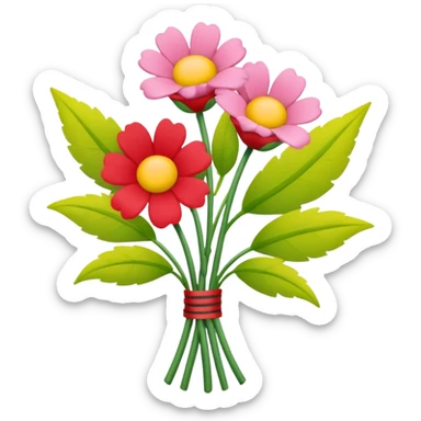 Two flowers one pink and one red in yellow bouquet with red band  sticker