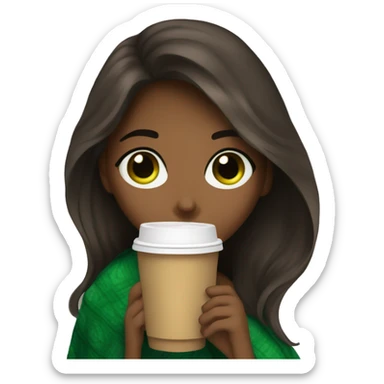 Brune long hair girl with green eyes a blanket sipping starbucks coffee sticker