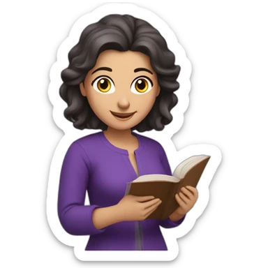 Armenian women with the purple clothes reading book and looking at camera and smiling  sticker