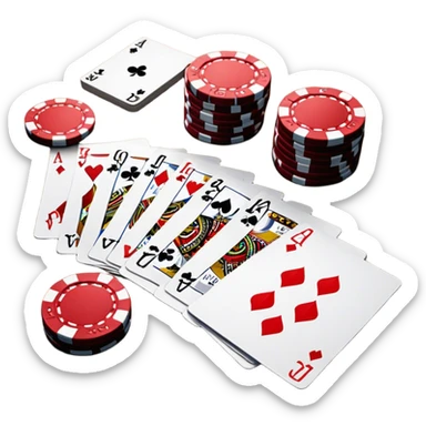 A photorealistic icon featuring playing cards, poker chips and a deck of cards spread out on a table. Bright, detailed design with realistic textures and lighting. Transparent background, clearly symbolizing card games and strategy. sticker