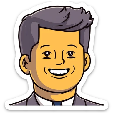 John F. Kennedy portrait with his classic hairstyle and smile sticker