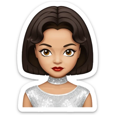 Eartha Kitt with dark brown hair, white sequin outfit sticker