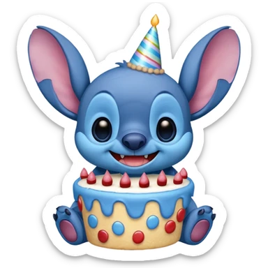 Stich with a birthday cake sticker