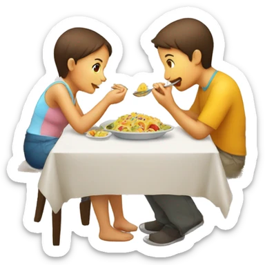 A baby with parents are eating helsi food  in the chair for kids by the table  sticker
