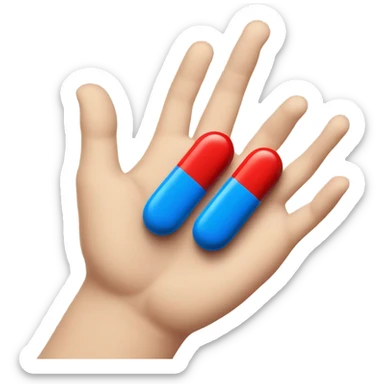 A red pill in one hand and a blue pill in another hand sticker