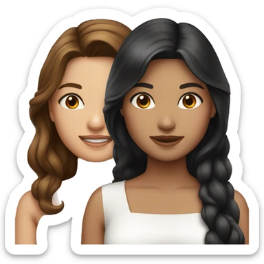 Two prettiest women: first with brown long hair and white dress and second with black hair  sticker