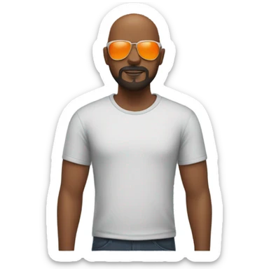 Black man with a Bald head, sunglasses, a goatee, a beard, and an orange tee shirt. sticker