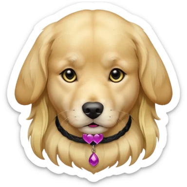 golden retriever dog wearing goth accessories, somber expression sticker
