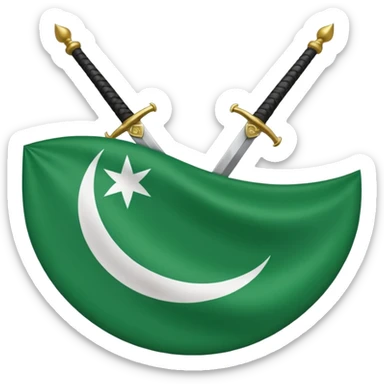 hazara flag, green background, half moon emblem in top right corner with one sword crossing. sticker