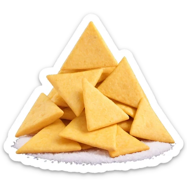 pile of crispy yellow corn tortilla chips, triangular shape, rough surface, light salt specks, slight curl, no dip or garnish, clean 3D style, soft lighting, emoji scale sticker