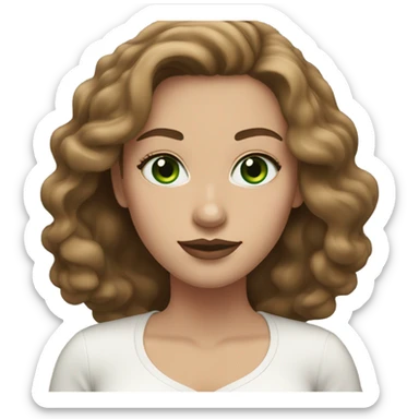 Woman with (green eyes), (long wavy brown hair), (white skin), and (pink lipstick) sticker
