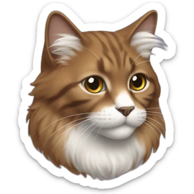 brown, fluffy cat with a white muzzle sticker