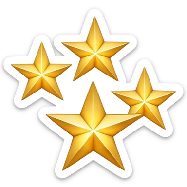 3 golden stars, one big in the center and two smaller on the sides, with a slight glow effect sticker
