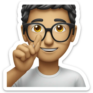 Face with eyes looking over glasses being pulled down by a hand sticker