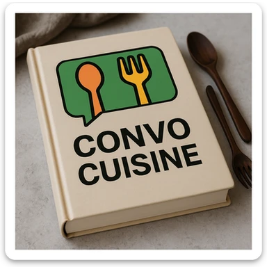 Place the green modern clean food-inspired logo prominently and clearly on a cookbook background, ensuring the logo stands out and is easily visible. sticker