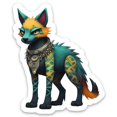 cool edgy animal fursona creature by griffsnuff & LiLaiRa & Falvie with badass colors with patterns and a spiked collar full body sticker