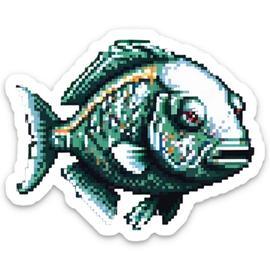 cod fish head, pixel art style, simple and blocky sticker