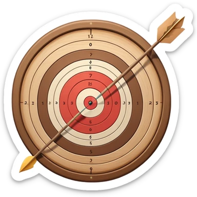 A bow with an arrow drawn back, aimed at a target with concentric rings. The background suggests a calm, outdoor archery range, emphasizing the precision, focus, and skill required in archery as a competitive sport. sticker