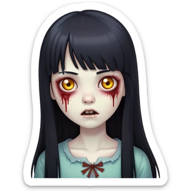 zombie girl with long straight black hair and bangs sticker