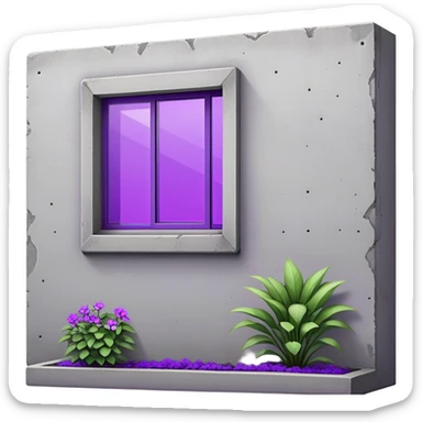 Minimalist gray concrete panel building, slight ghetto vibe, one window with bright purple ultraviolet light for growing plants, simple rectangular shape, stark and bare sticker