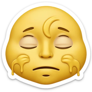 iOS-style 3D classic yellow emoji: drowsy yellow face with half-closed eyes, messy mouth, and slightly tilted head, conveying just-woke-up grogginess sticker