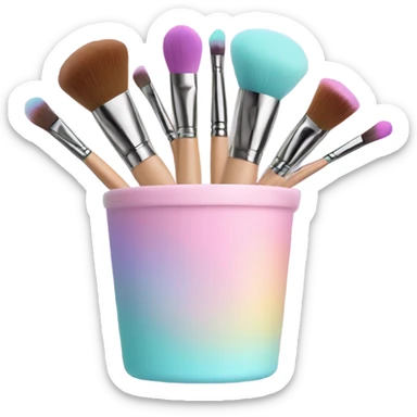 Realistic pastel makeup brushes and sponge in a cup holder sticker