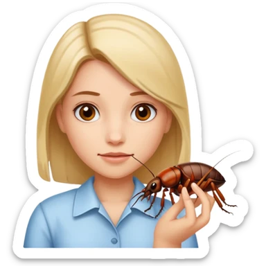Girl with cockroach in hand sticker