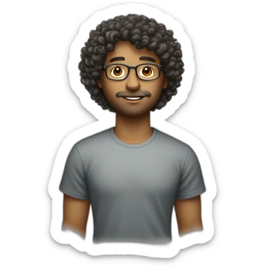 curly hair researcher with a lambda on his tshirt sticker