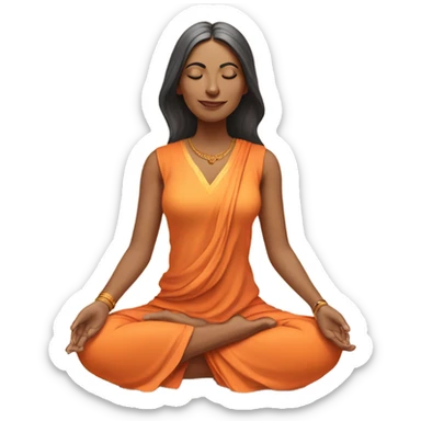 an  Indian woman, sleeveless pastel shirt
 yogi with a peaceful and meditative expression. The character should be wearing an orange robe, symbolizing traditional yogic attire. The yogi can be sitting in a lotus position sticker
