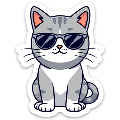 Grey Cat with sunglasses sticker