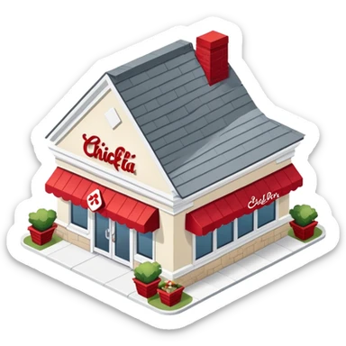Chick-fil-a exterior, isometric dollhouse-style, realistic sticker