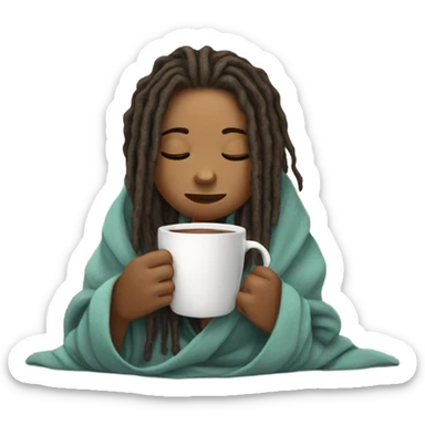 girl with dreads inside a blanket sipping coffee eyes closed sticker