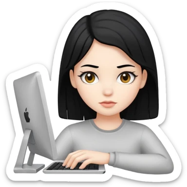 black hair girl with white skin with a computer sticker
