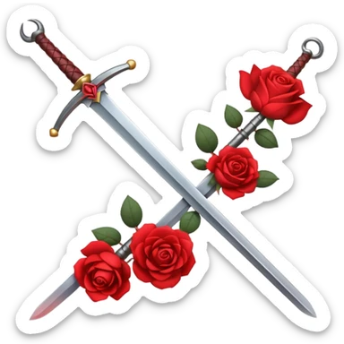 Crossed weapons with a rose sticker